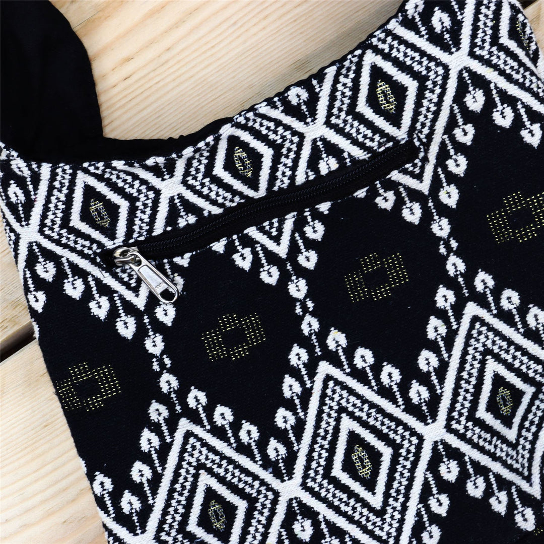 Cotton Canvas Sling Shoulder Bag - Black Cream