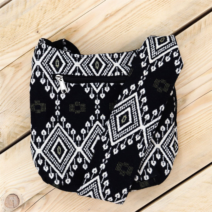 Cotton Canvas Sling Shoulder Bag - Black Cream