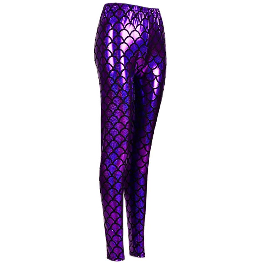 Shiny Fish Scale Leggings - Purple