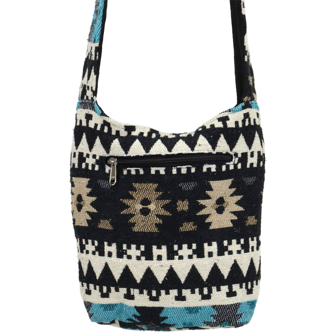 Cotton Canvas Sling Shoulder Bag - Aztec Blue
