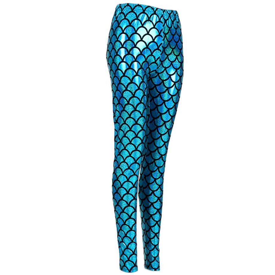 Shiny Fish Scale Leggings - Blue