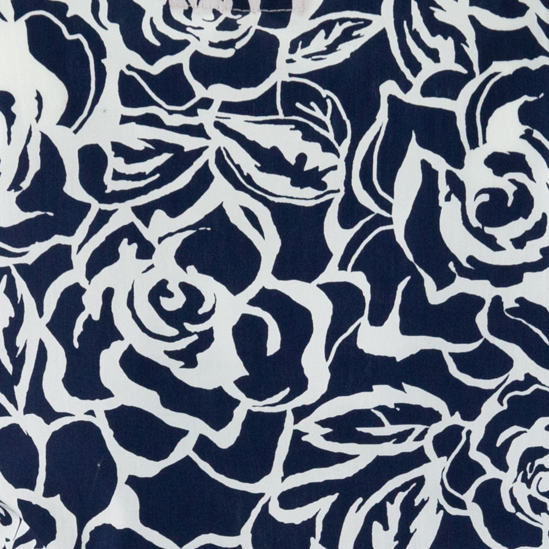 Belted Dress - Monochrome Roses Navy & White