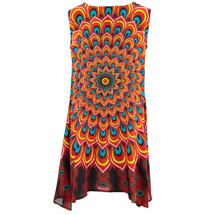 The Swirl Shift Dress - Peacock Mandala Red