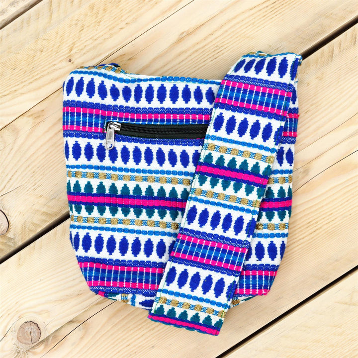 Cotton Canvas Sling Shoulder Bag - Blue Ellipse