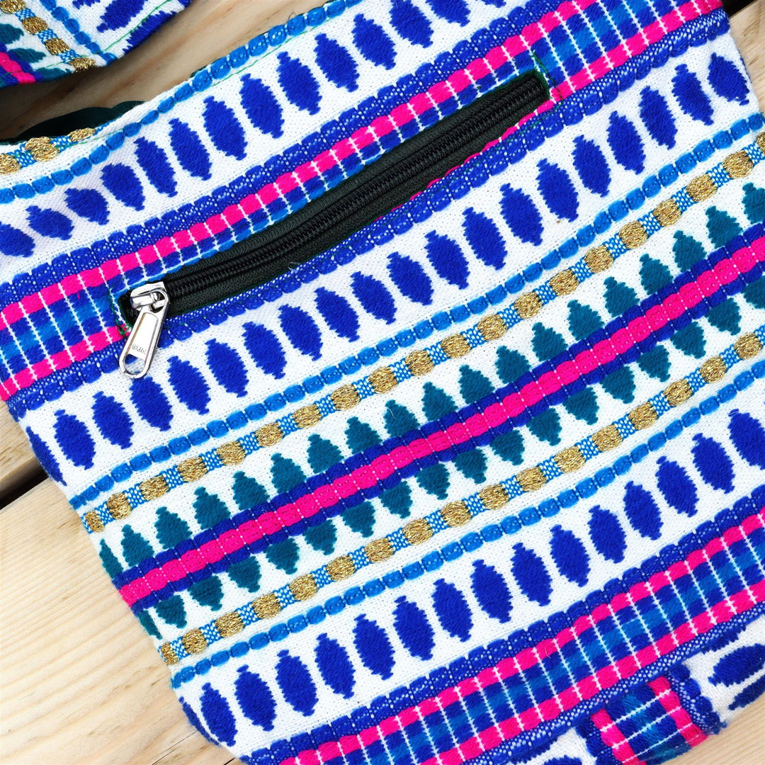 Cotton Canvas Sling Shoulder Bag - Blue Ellipse