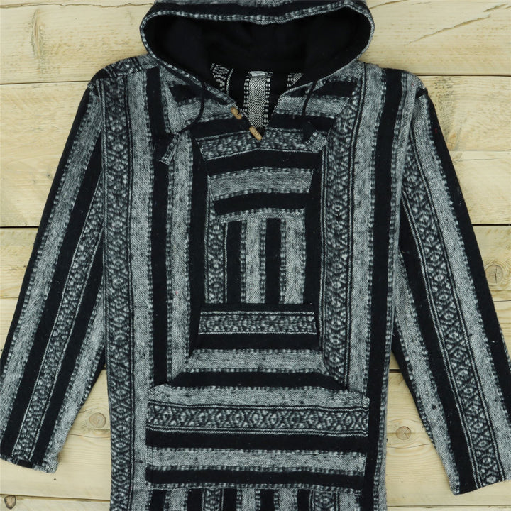 Brushed Gheri Cotton Baja Hoodie - Black White