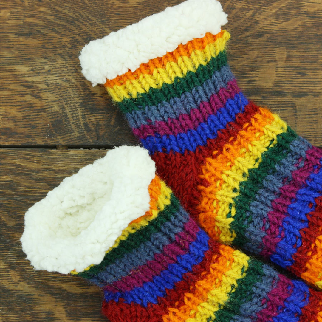Hand Knitted Wool Ankle Socks - Stripe Rainbow