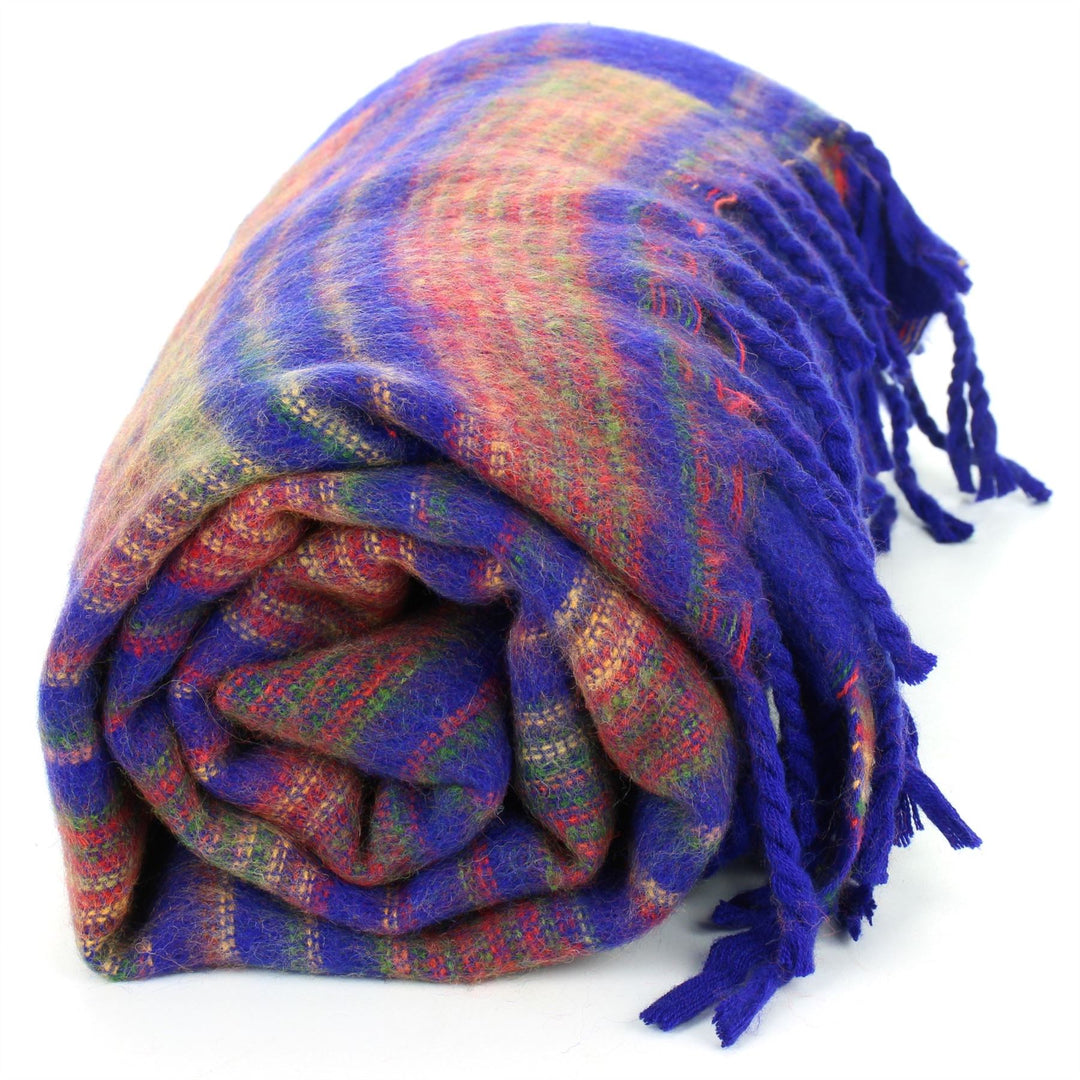 Vegan Wool Shawl Blanket - Stripe - Purple Sunset
