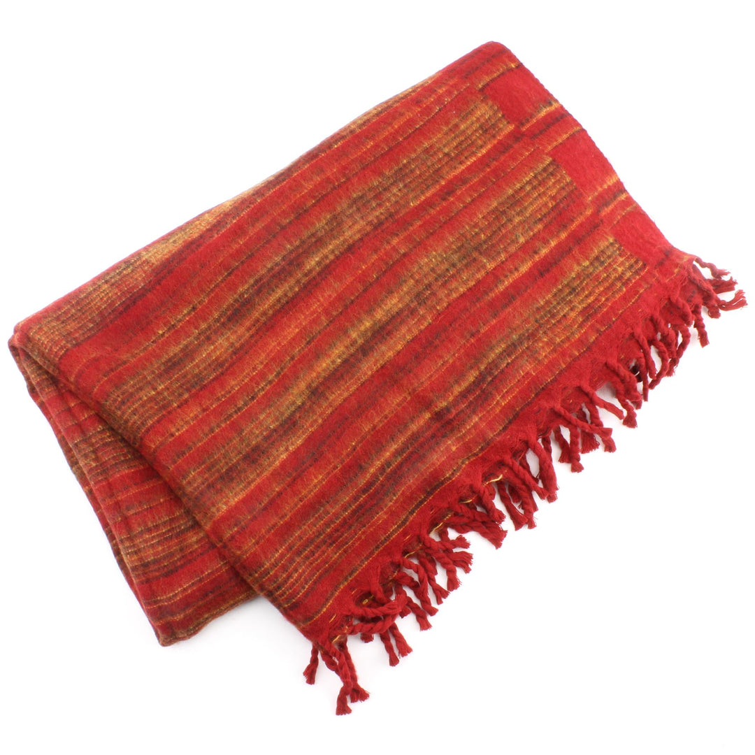 Vegan Wool Shawl Blanket - Stripe - Red Gold