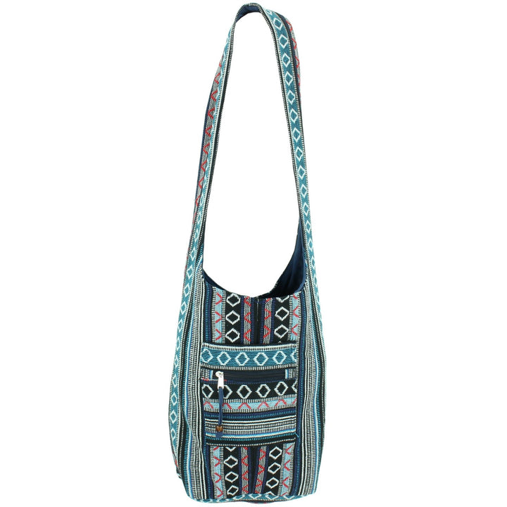 Diamond Pattern Canvas Sling Shoulder Bag - Black Blue