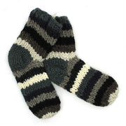 Hand Knitted Wool Ankle Socks - Stripe Greys