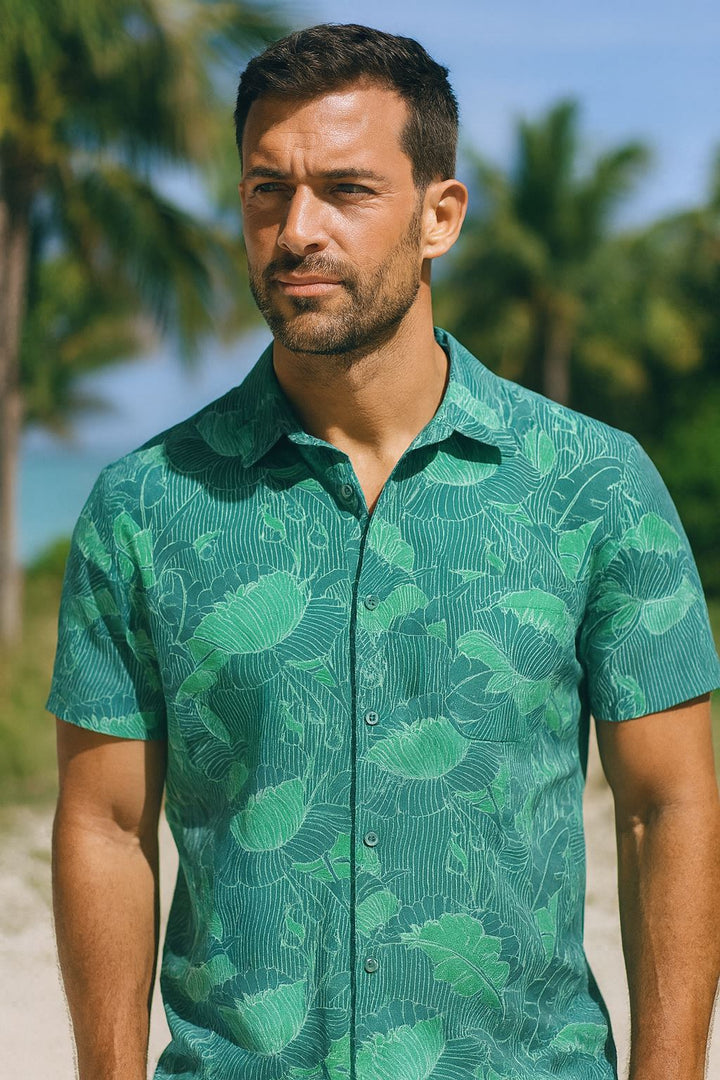 Regular Fit Short Sleeve Shirt - Emerald Lotus