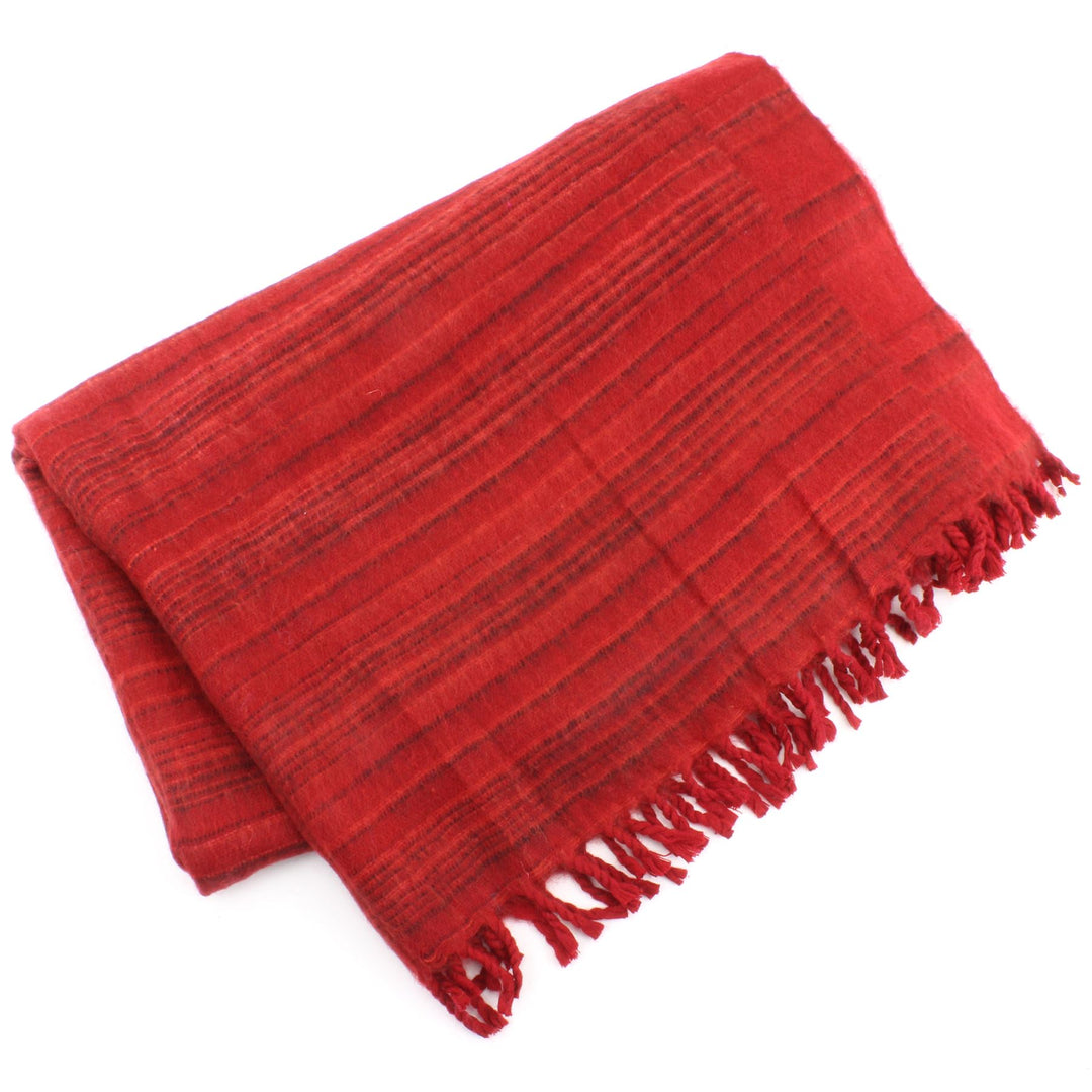 Vegan Wool Shawl Blanket - Stripe - Dark Reds