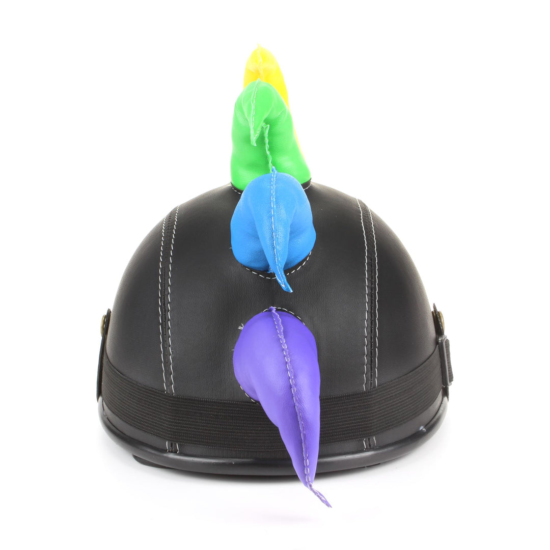 Saw Blade Mohawk Horned Novelty Festival Helmet with Goggles - Black & Rainbow