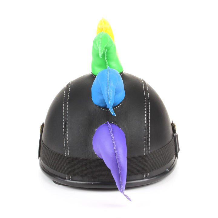 Saw Blade Mohawk Horned Novelty Festival Helmet with Goggles - Black & Rainbow