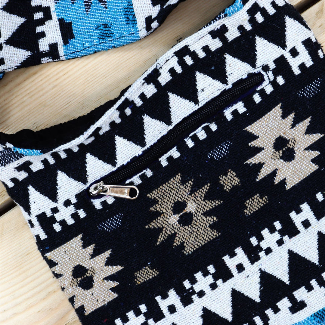 Cotton Canvas Sling Shoulder Bag - Aztec Blue