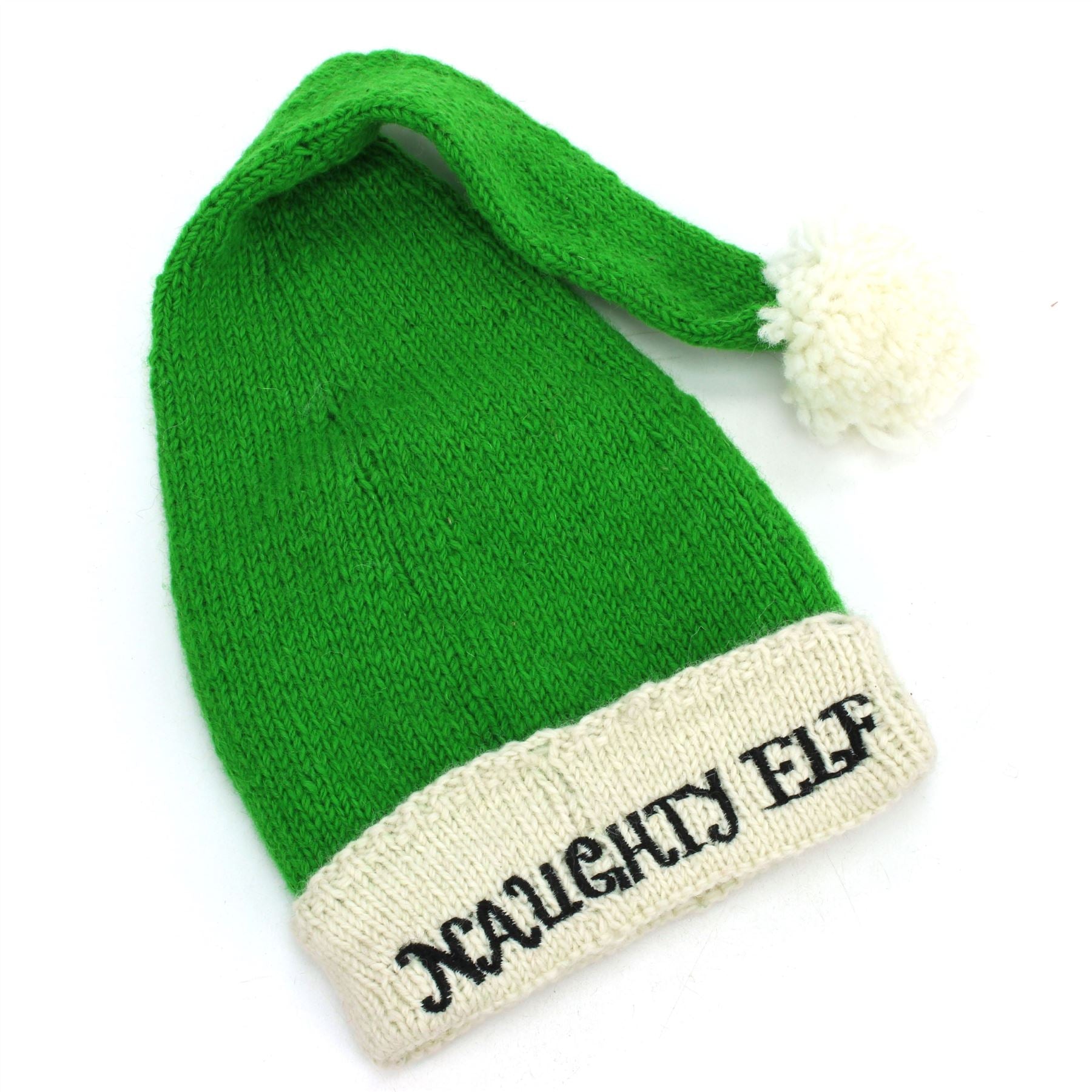 Hand Knitted Wool Christmas Beanie Hat - Naughty Elf 