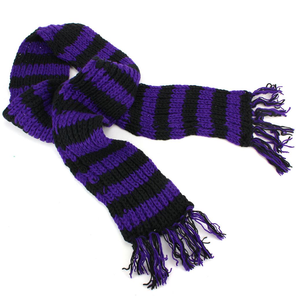 Hand Knitted Wool Scarf Purple black LoudElephant
