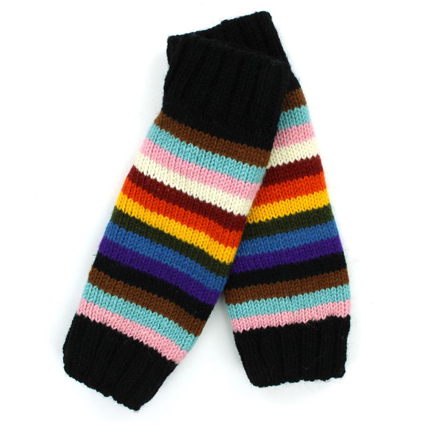 Hand Knitted Wool Leg Warmers - Stripe Progress Rainbow