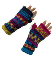 Wool Knit Fleece Lined  Wrist Warmers - Mismatch Pink Purple