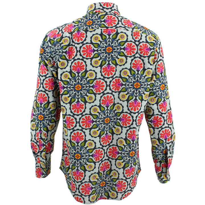 Regular Fit Long Sleeve Shirt - Grey Abstract Floral