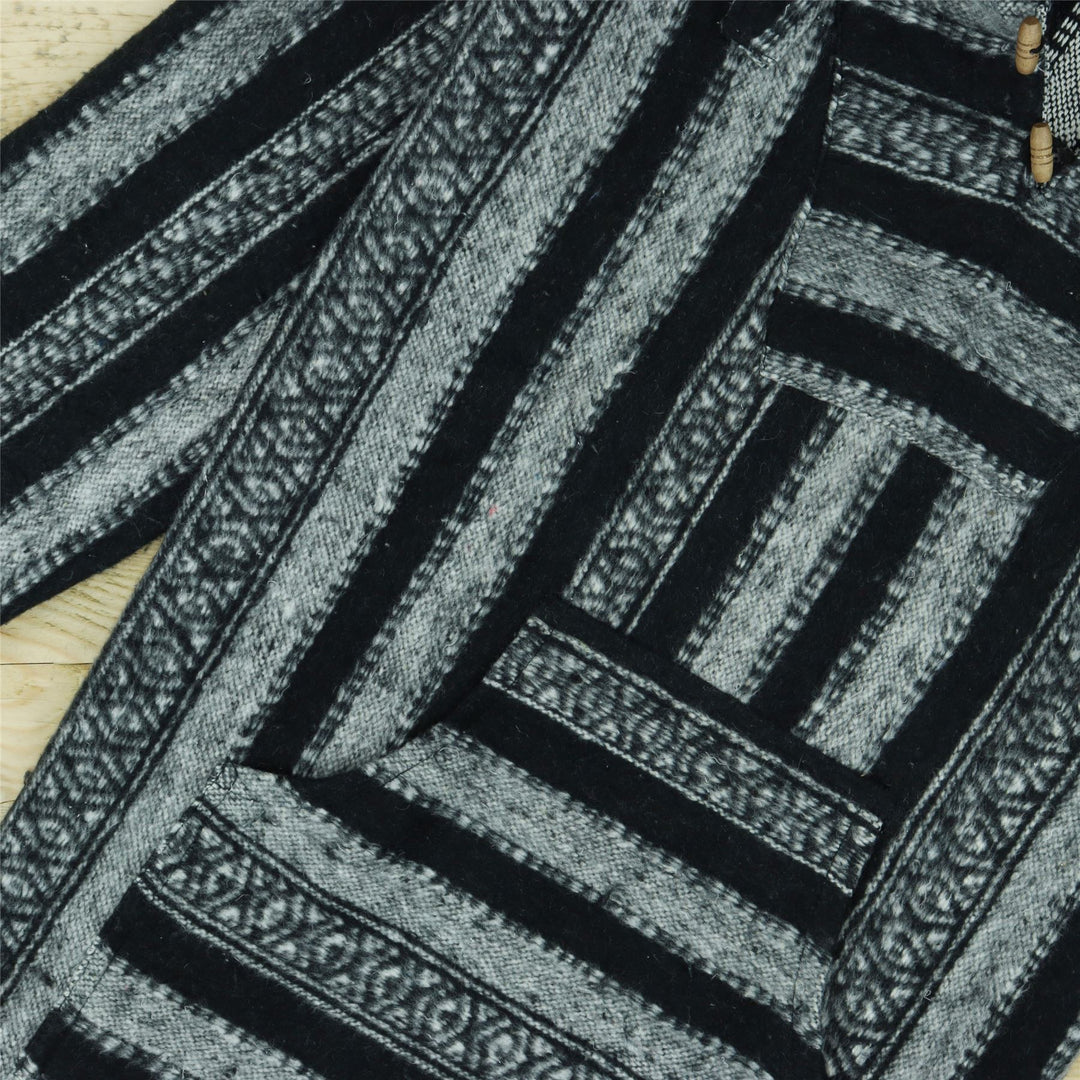 Brushed Gheri Cotton Baja Hoodie - Black White