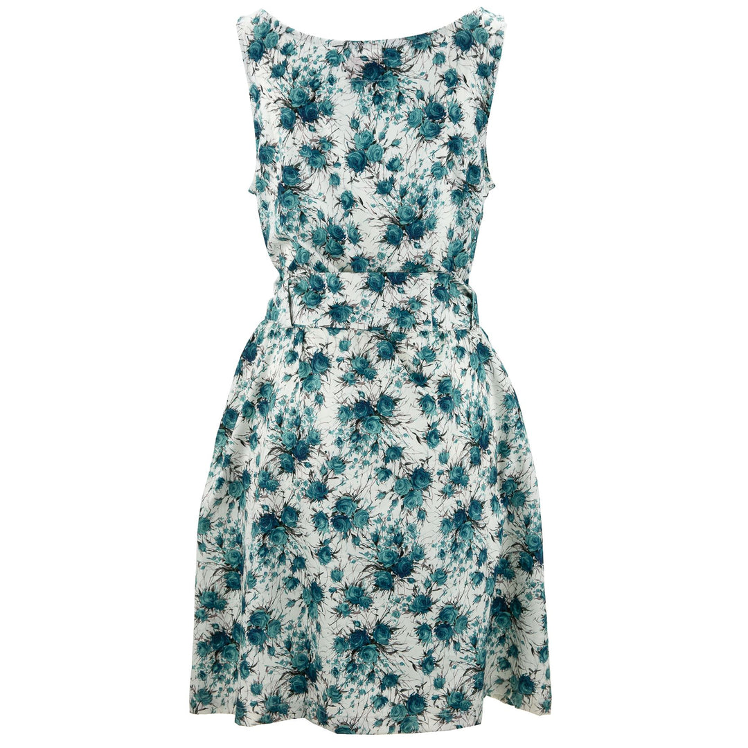 Belted Dress - Rose Bunch Teal