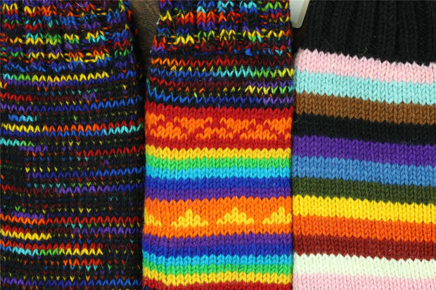 Hand Knitted Wool Leg Warmers - SD Black Rainbow