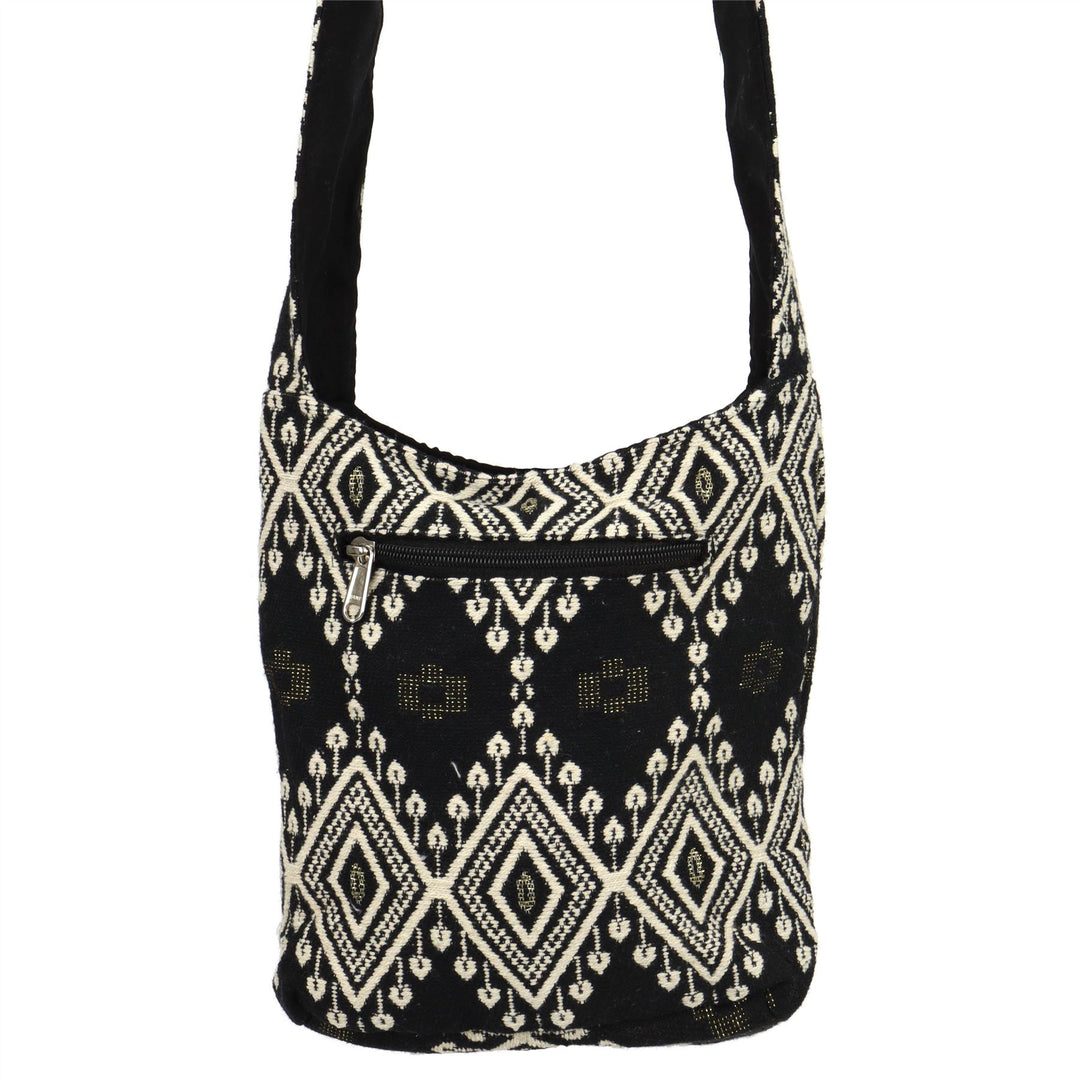 Cotton Canvas Sling Shoulder Bag - Black Cream