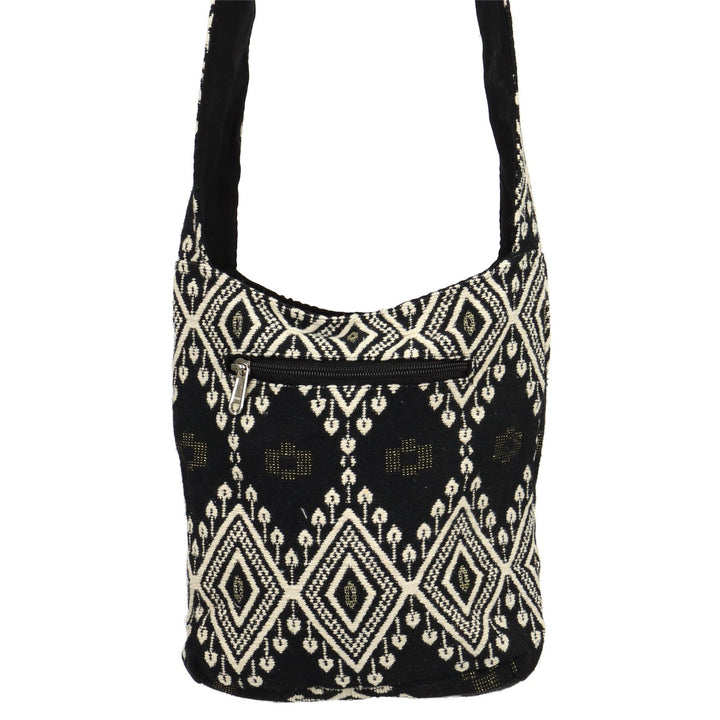 Cotton Canvas Sling Shoulder Bag - Black Cream