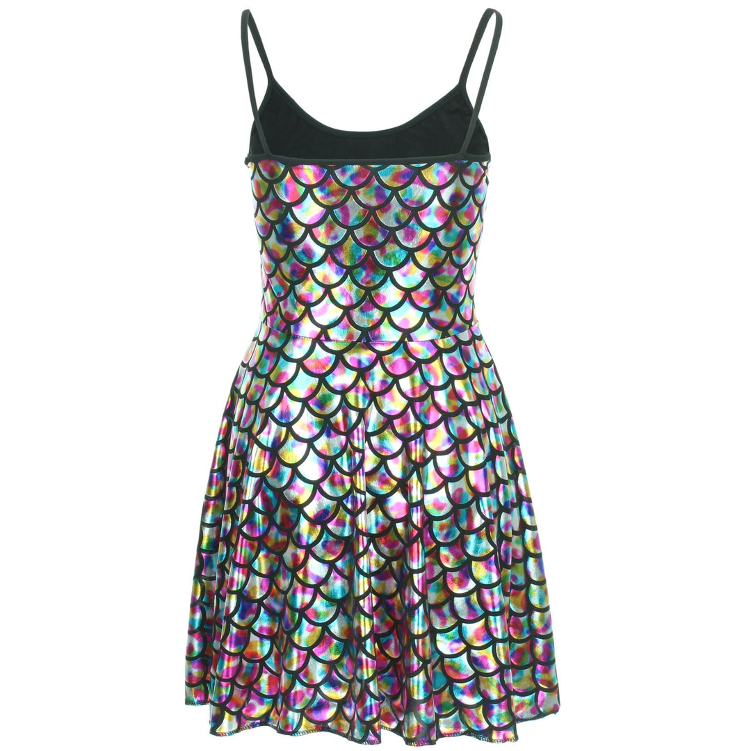 Shiny Mermaid Scale Strappy Dress - Rainbow