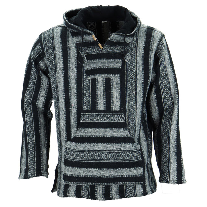 Brushed Gheri Cotton Baja Hoodie - Black White