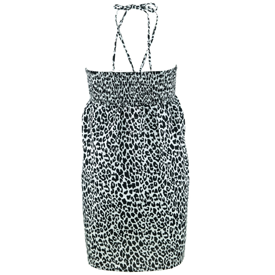 Halterneck Wrinkle Dress - Monochrome Leopard