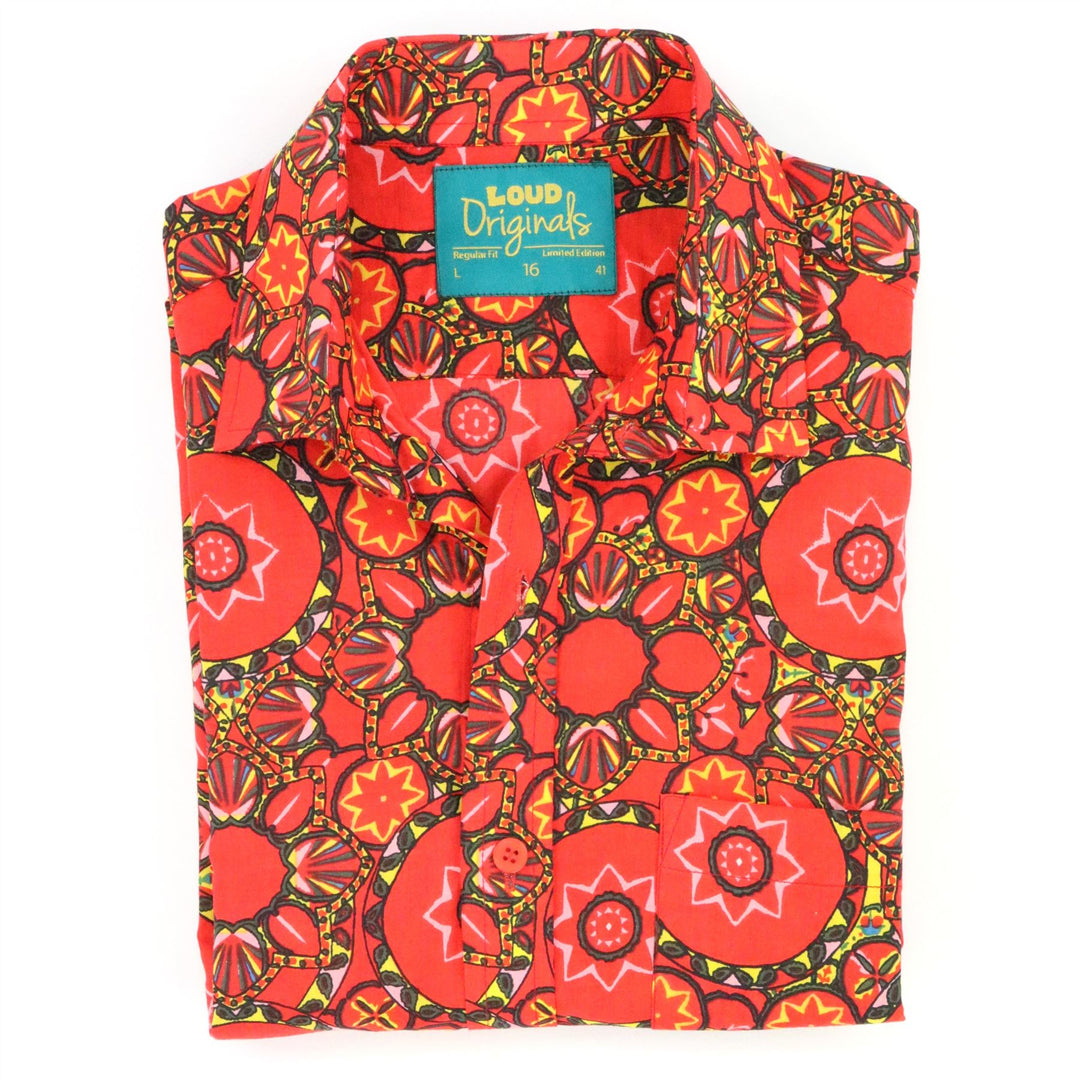 Regular Fit Short Sleeve Shirt - Red Geo