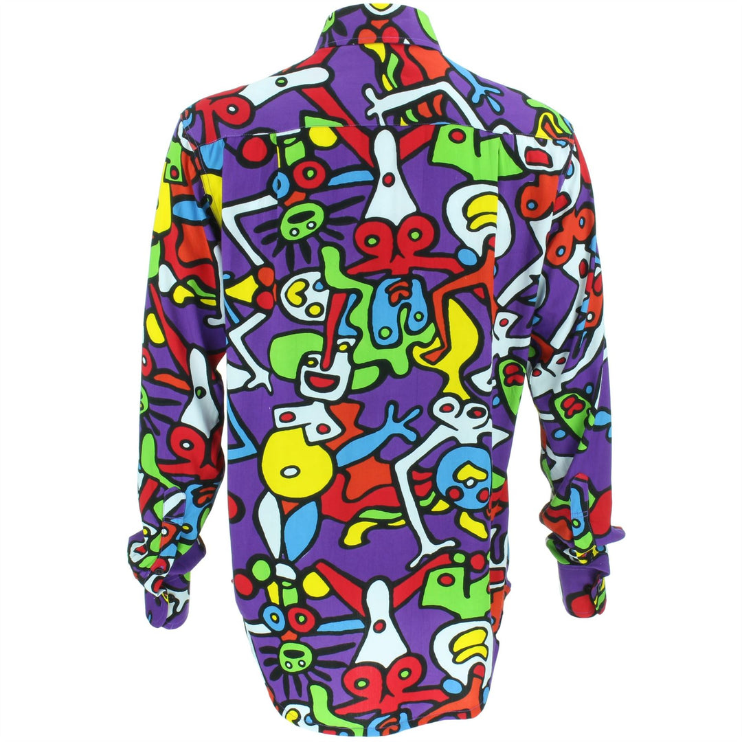 Regular Fit Long Sleeve Rayon Shirt - Tiffy Print - Purple