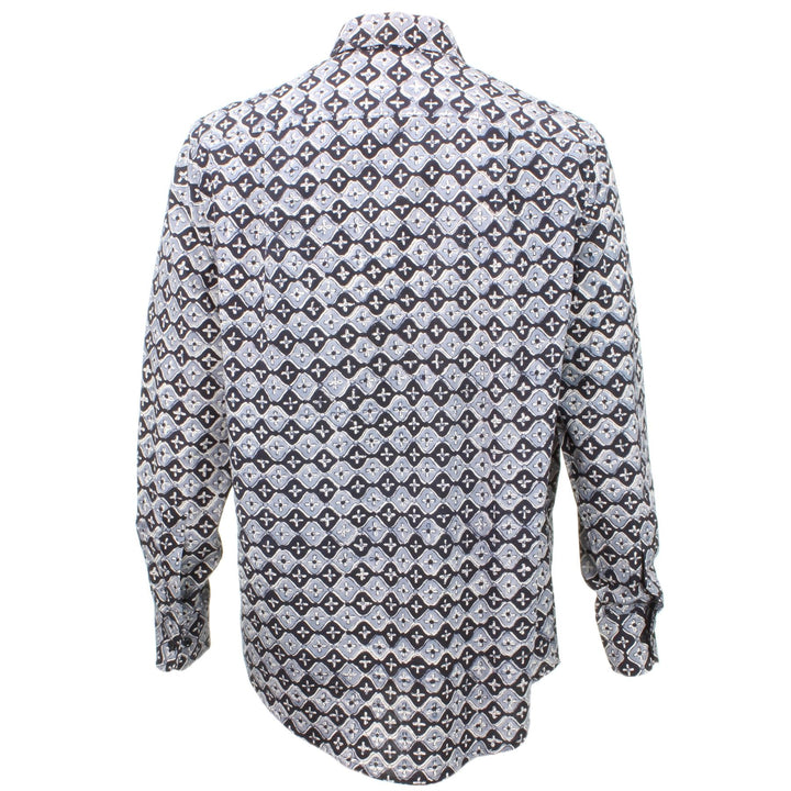 Regular Fit Long Sleeve Shirt - Black & Grey Spanish Tile Print