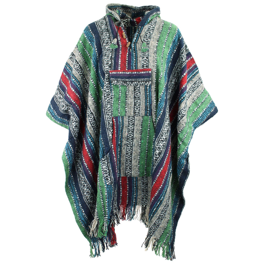 Brushed Gheri Cotton Poncho - 03 Green Blue Red