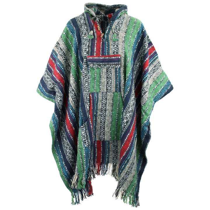 Brushed Gheri Cotton Poncho - 03 Green Blue Red