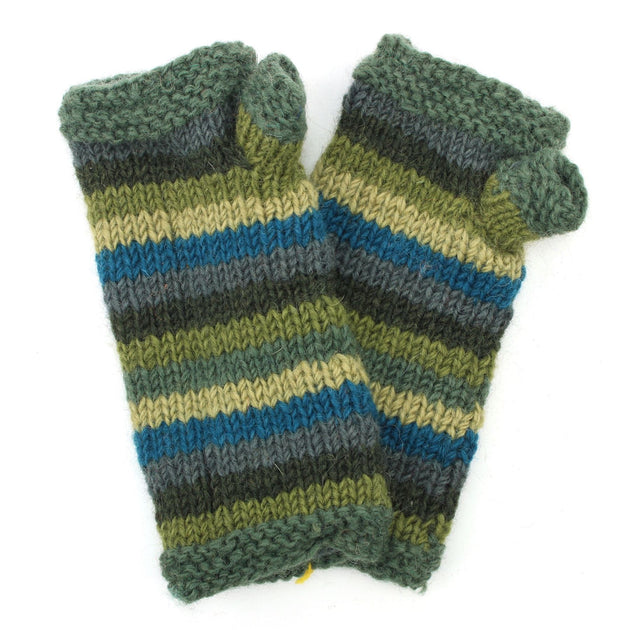 Hand Knitted Wool Arm Warmer Stripe Green Blue LoudElephant