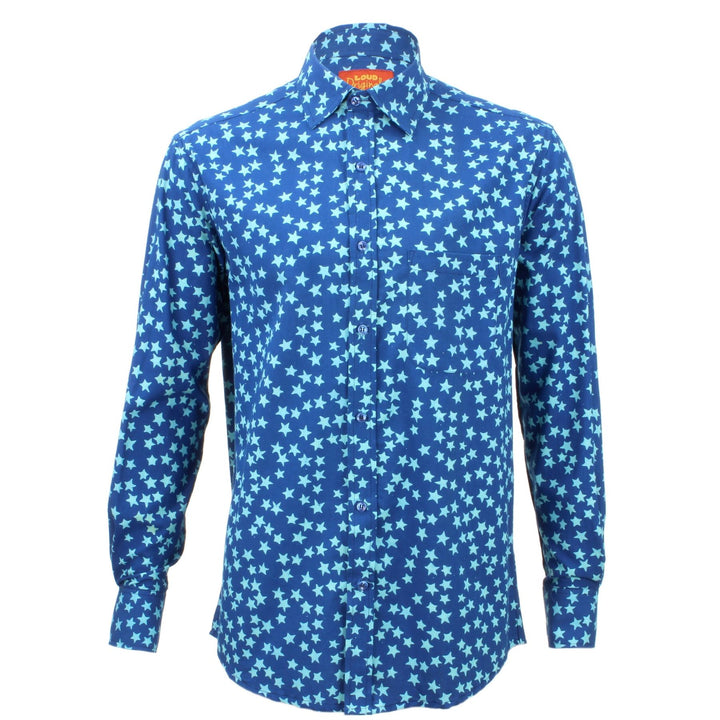 Regular Fit Long Sleeve Shirt - Blue with Light Blue Stars