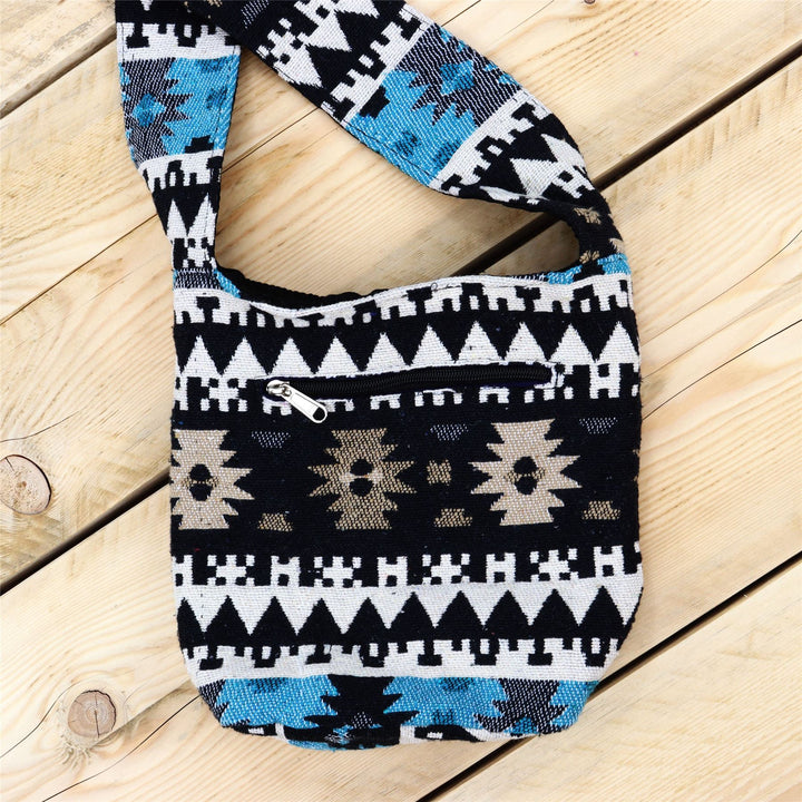 Cotton Canvas Sling Shoulder Bag - Aztec Blue