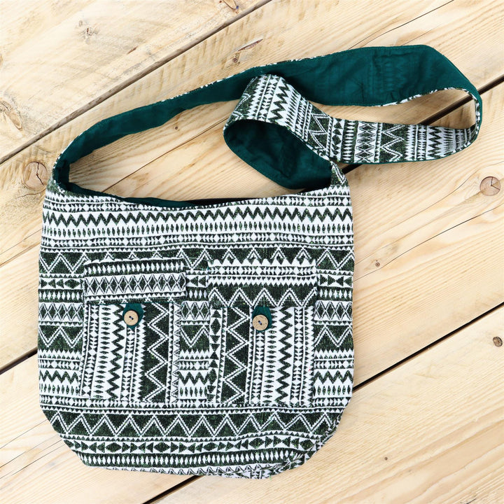 Cotton Canvas Sling Bag Double Pocket - Green