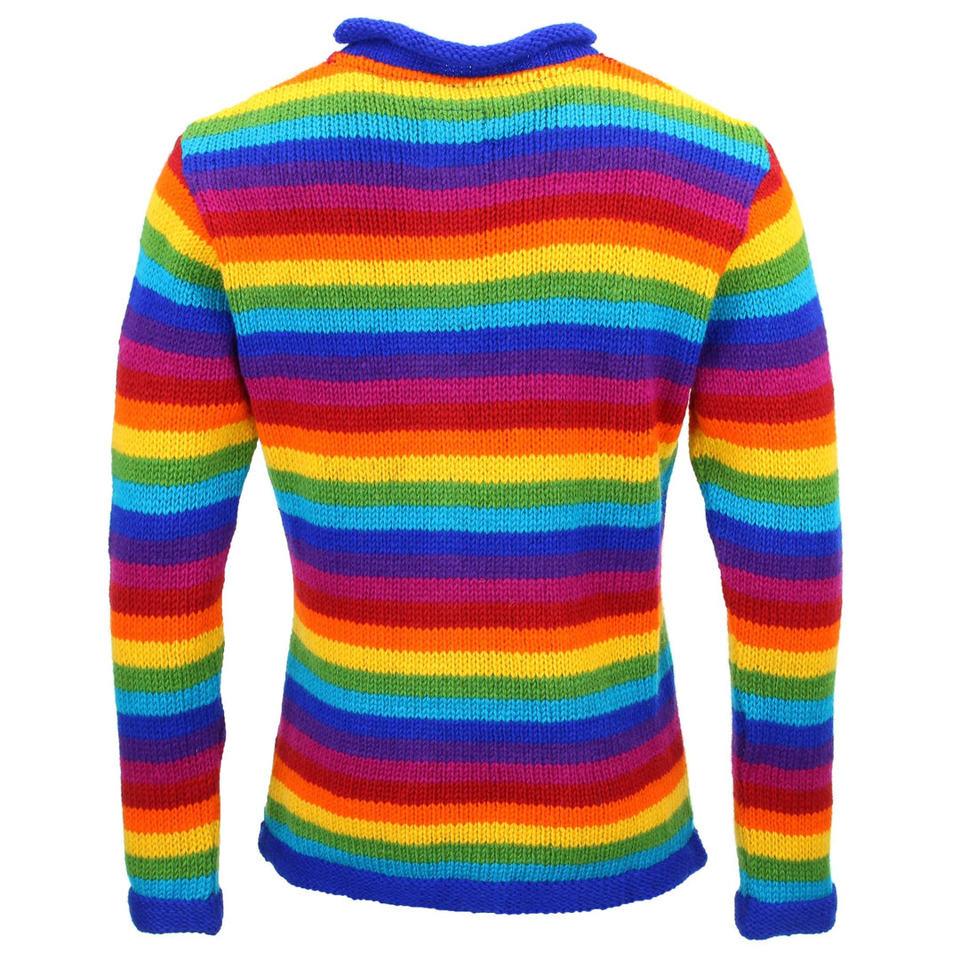 Hand Knitted Wool Jumper - Stripe Bright Rainbow