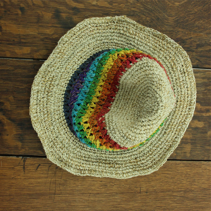 Hemp & Cotton Sun Hat - Crochet Rainbow Stripe