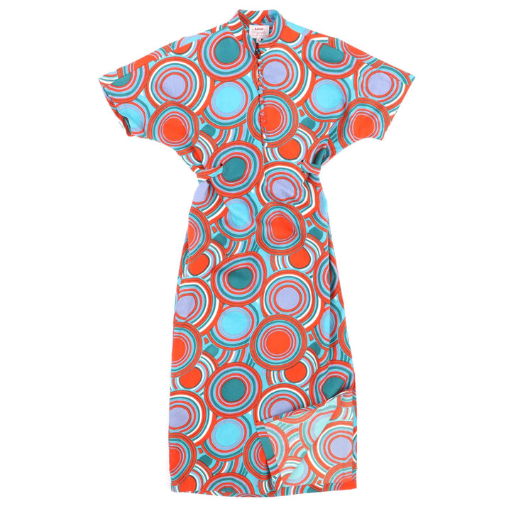 Mandarin Maxi Dress - Retro Circle Red Teal