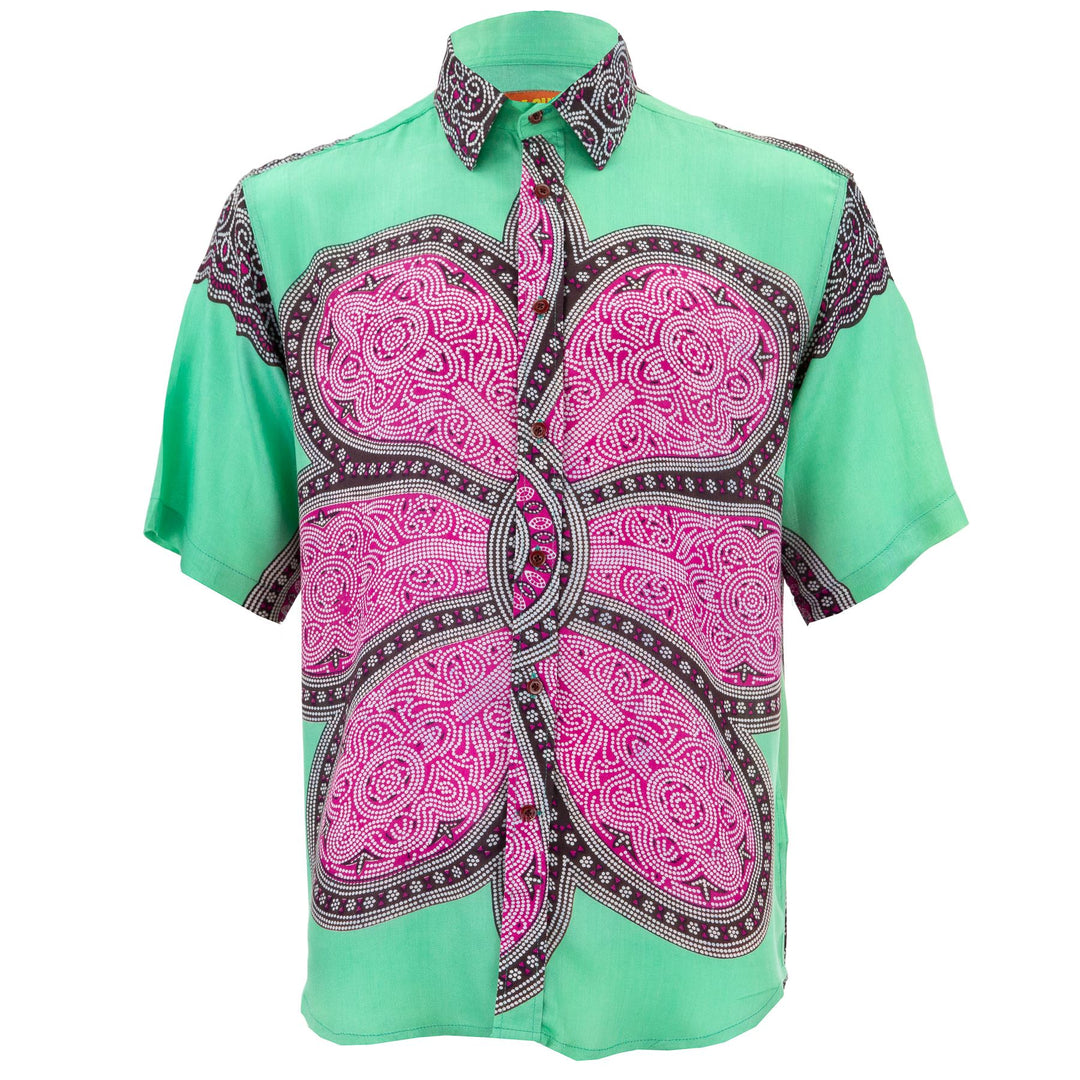 Regular Fit Short Sleeve Shirt - Flower Mandala - Green