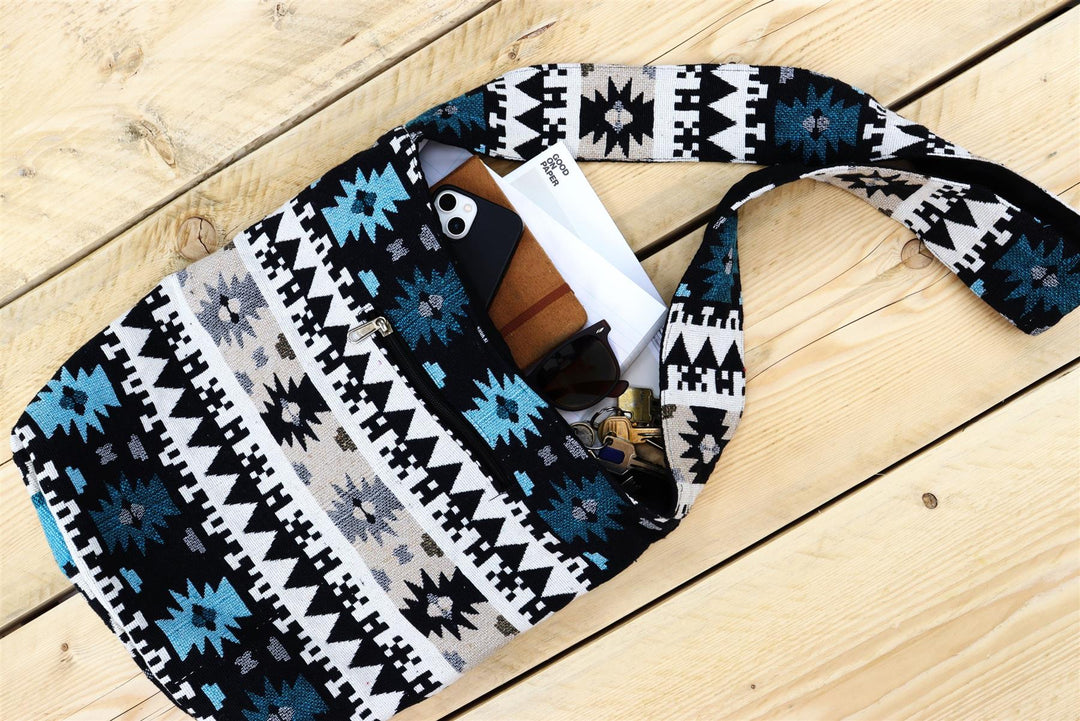 Cotton Canvas Sling Shoulder Bag - Aztec Grey