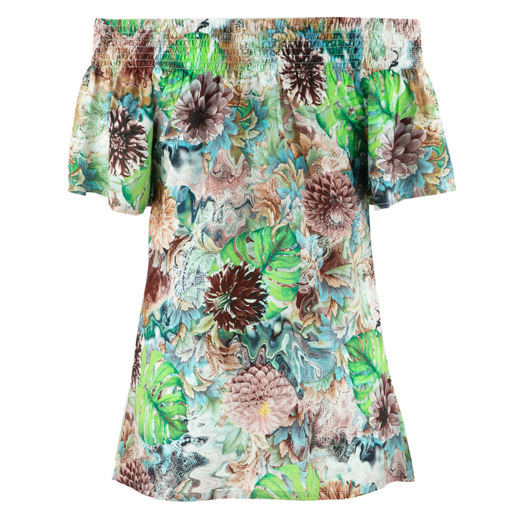 Shirred Super Top - Psychedelic Monstera Green