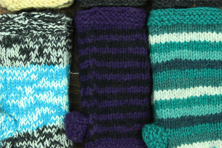 Hand Knitted Wool Arm Warmer - Stripe Teal