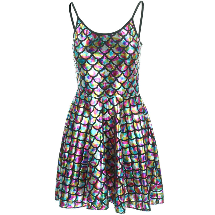 Shiny Mermaid Scale Strappy Dress - Rainbow